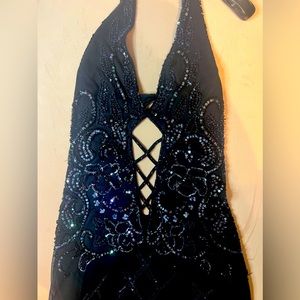 || PROM DRESS || PLUNGE || Sequin Lace Hand-Sewn Gown ||🎆🌃🌌 VINTAGE || GLAM